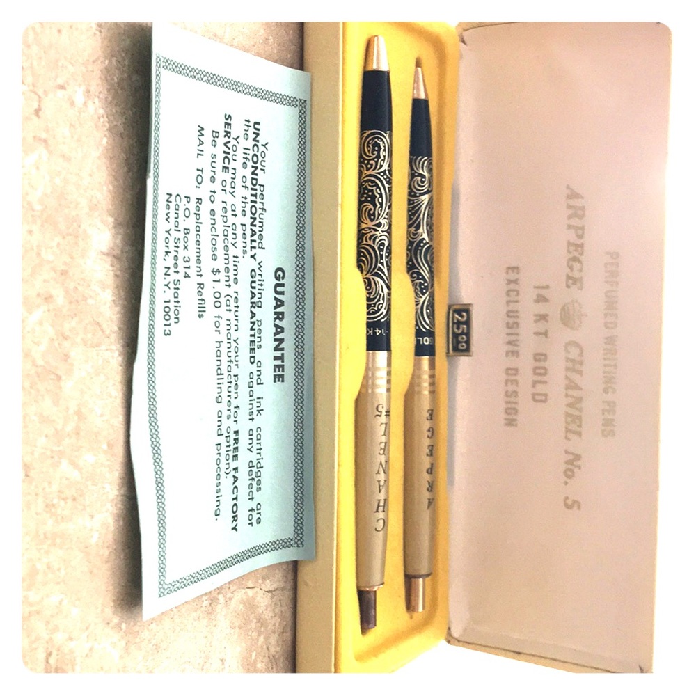 Vintage Chanel perfumed writing pens 14 K gold